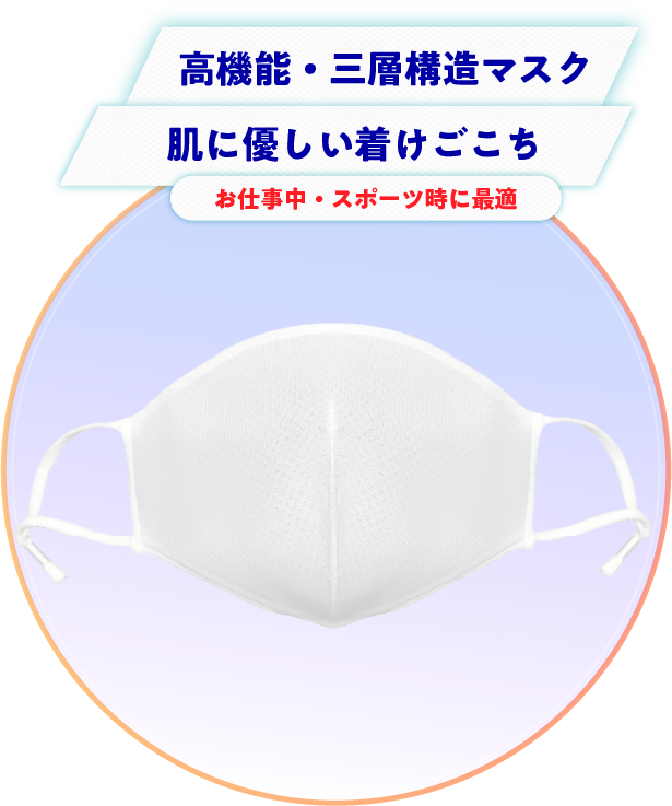 高機能・三層構造マスク 肌に優しい着けごこち お仕事中・スポーツ時に最適